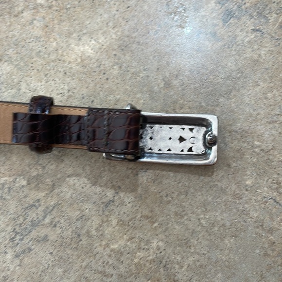 BRIGHTON Brown Leather Embossed Croc Silver Buckle & End Tip Belt Size 30 - Picture 3 of 7